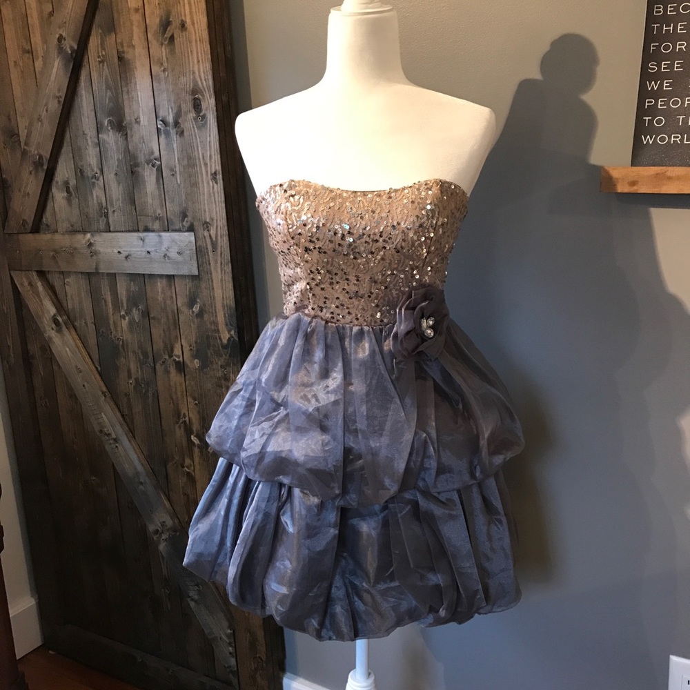 Gray and Gold Sequin Party Dress